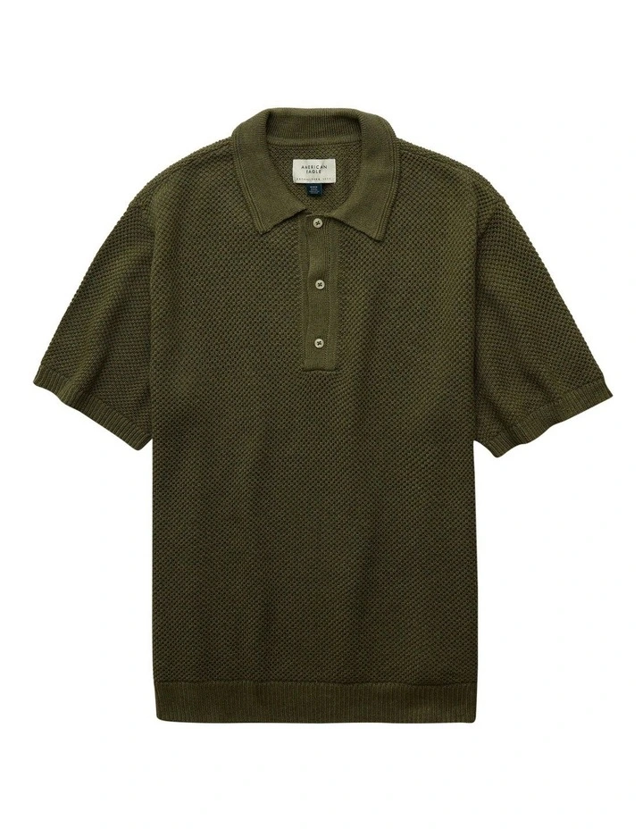 Pique Sweater Polo Shirt in Bunker Olive image 3