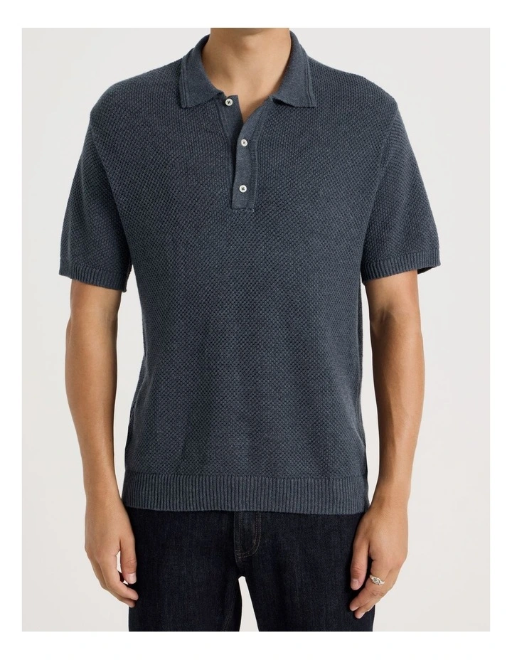 Pique Sweater Polo Shirt in Navy image 1