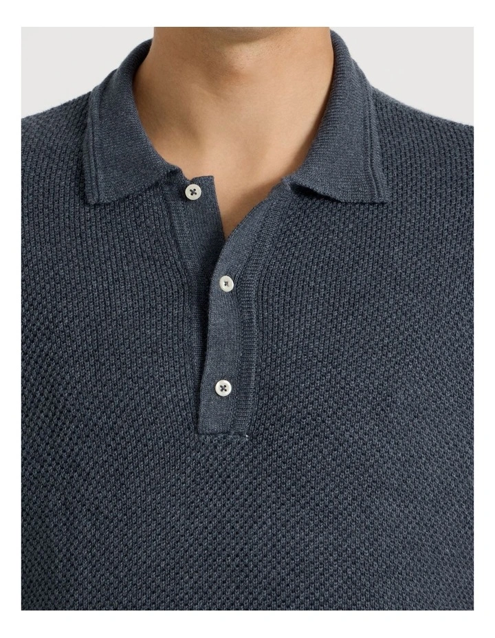 Pique Sweater Polo Shirt in Navy image 2