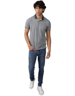 Short Sleeve Tipped Polo Slim Fit in Midnight Blue