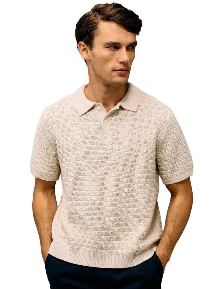 Sweater Polo Shirt in Oatmeal image 2