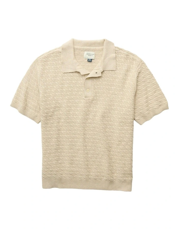 Sweater Polo Shirt in Oatmeal image 3