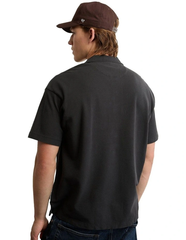 Boxy Polo Shirt in Washed Black image 2