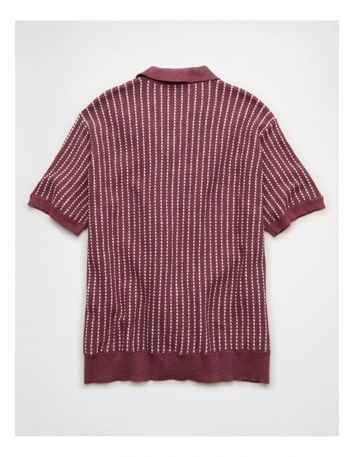 Button-Up Sweater Polo Shirt in Terracotta Stripe image 4