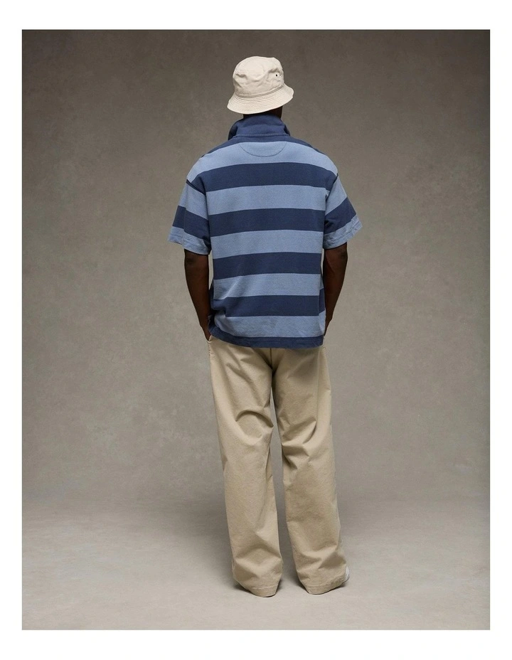 Boxy Fit Pique Polo Shirt in Navy Stripe image 2