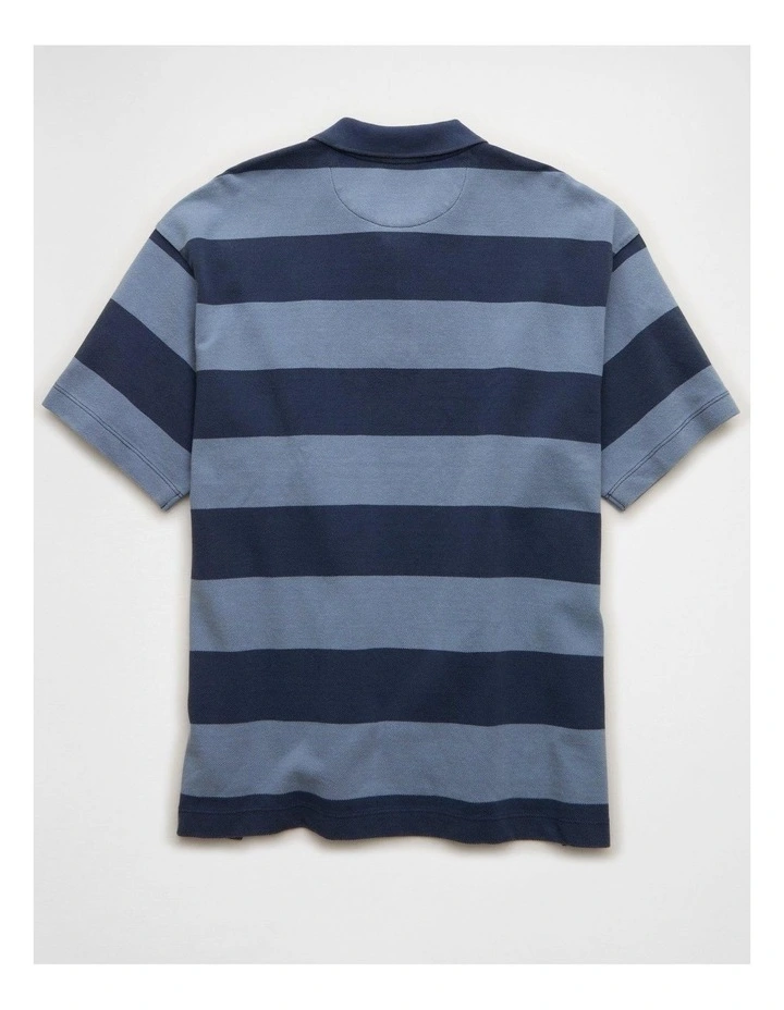 Boxy Fit Pique Polo Shirt in Navy Stripe image 4
