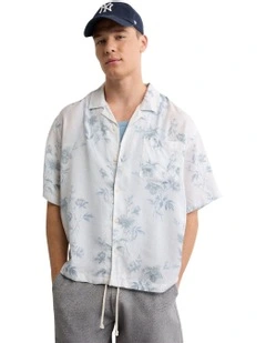 Poolside Floral Button-Up Shirt in Gray