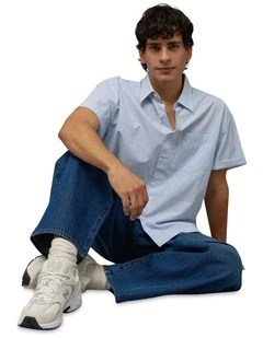 Everyday Relaxed Camp Collar Shirt in Light Blue