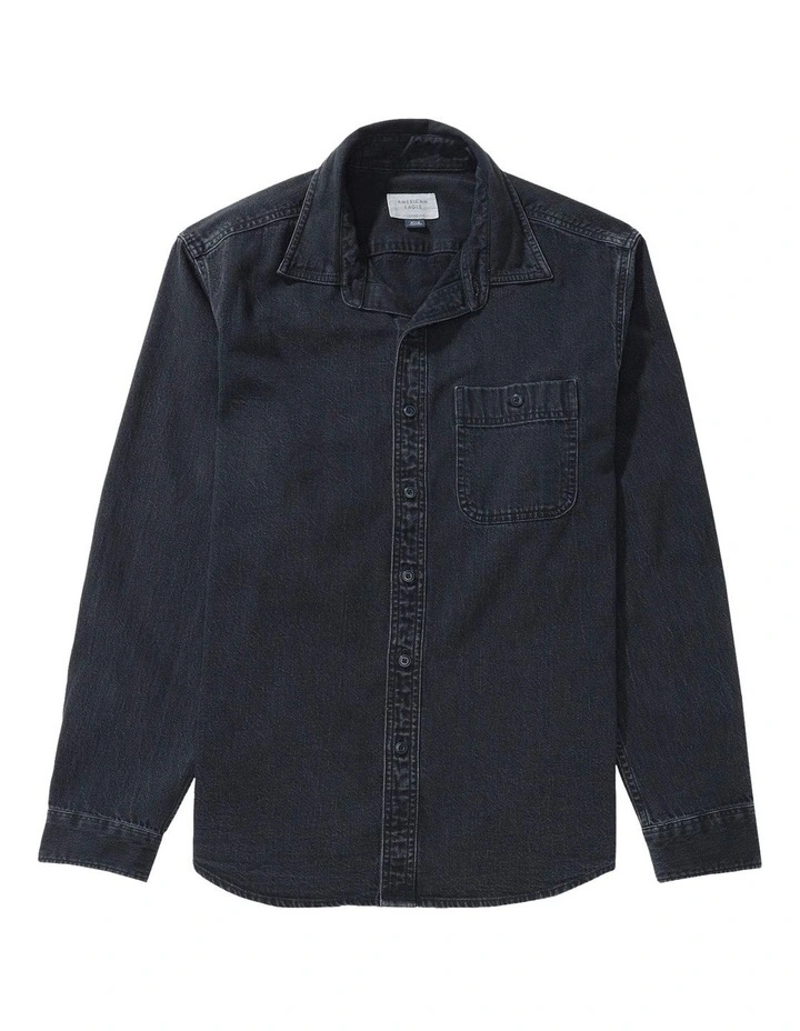 Long Sleeve Denim Shirt in Black Wash image 3