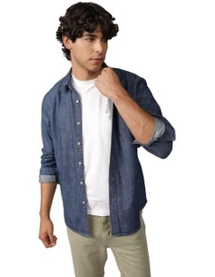 Long Sleeve Denim Shirt in Dark Rinse