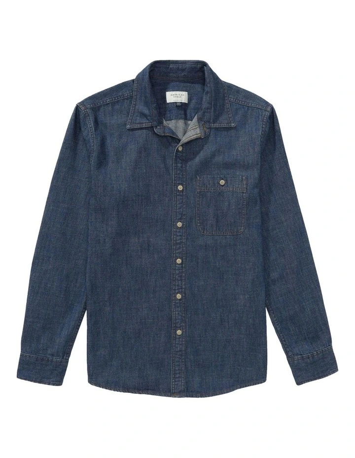 Long Sleeve Denim Shirt in Dark Rinse image 3