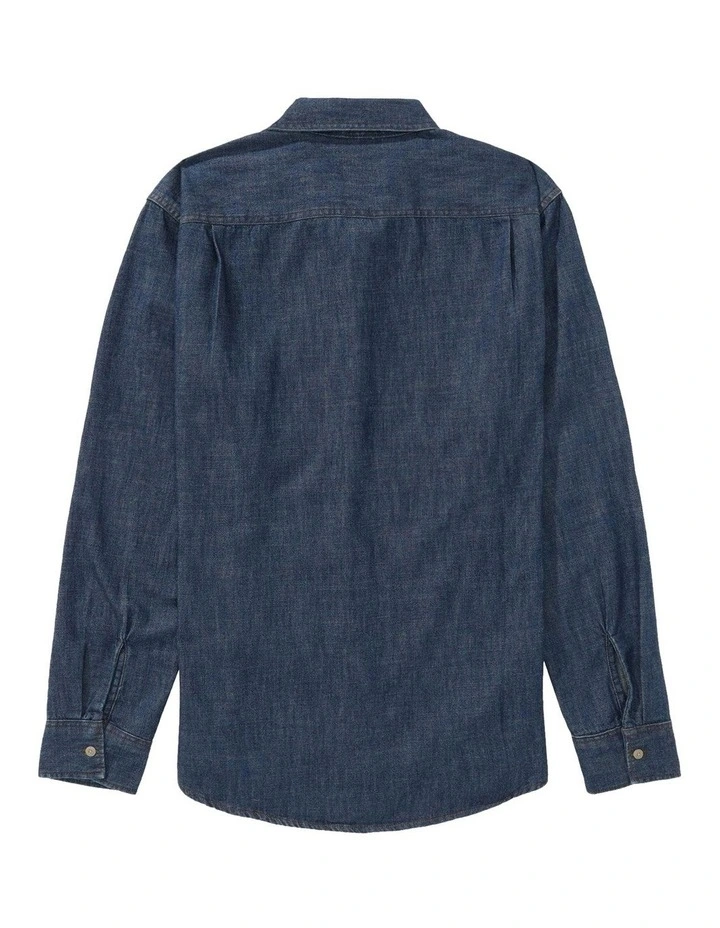 Long Sleeve Denim Shirt in Dark Rinse image 4