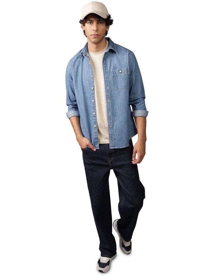 Long Sleeve Denim Shirt in Medium Wash image 1