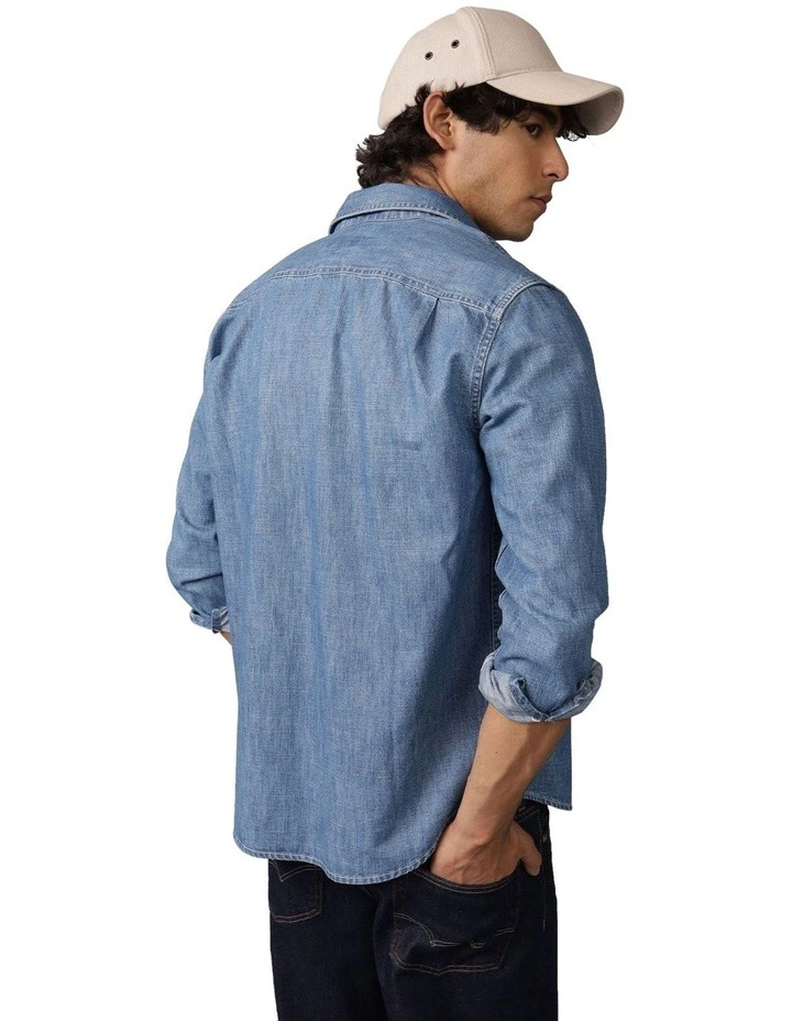 Long Sleeve Denim Shirt in Medium Wash image 2