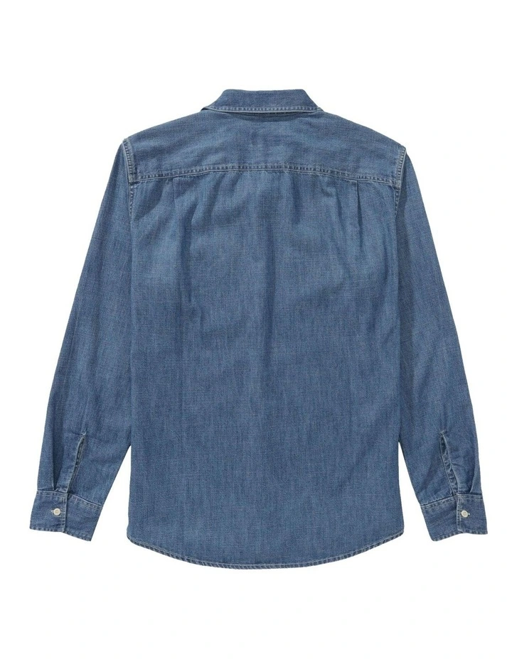 Long Sleeve Denim Shirt in Medium Wash image 4
