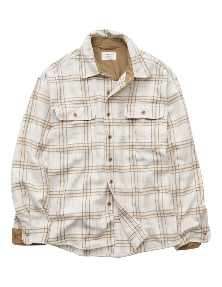 Relaxed Heavyweight Flannel Shirt in Cream image 3