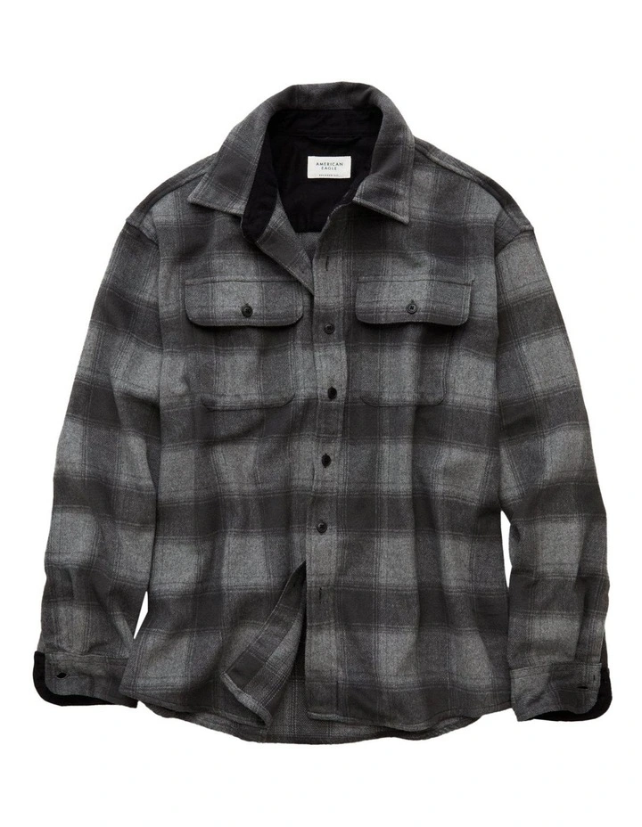 Relaxed Heavyweight Flannel Shirt in Grey image 3