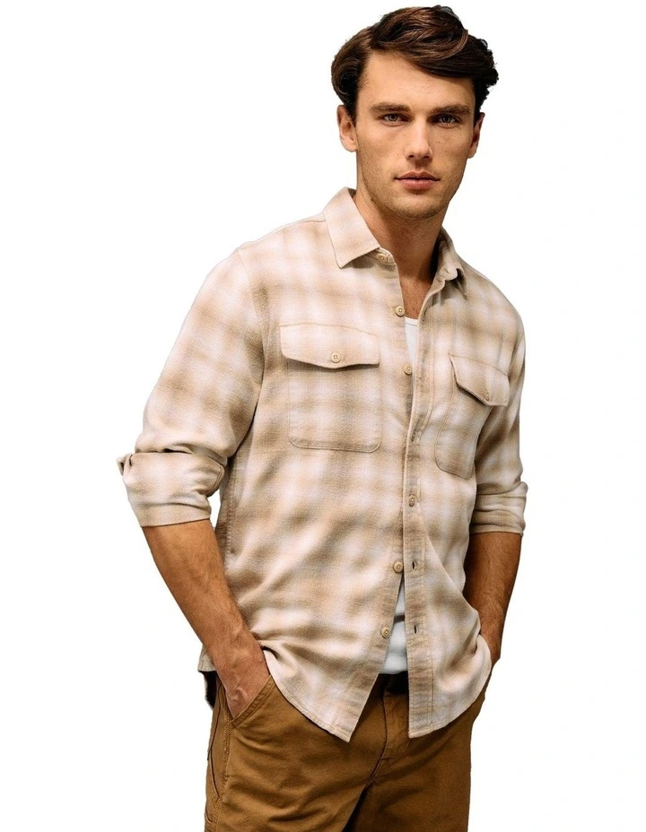 Relaxed Heavyweight Flannel Shirt in Sand image 1