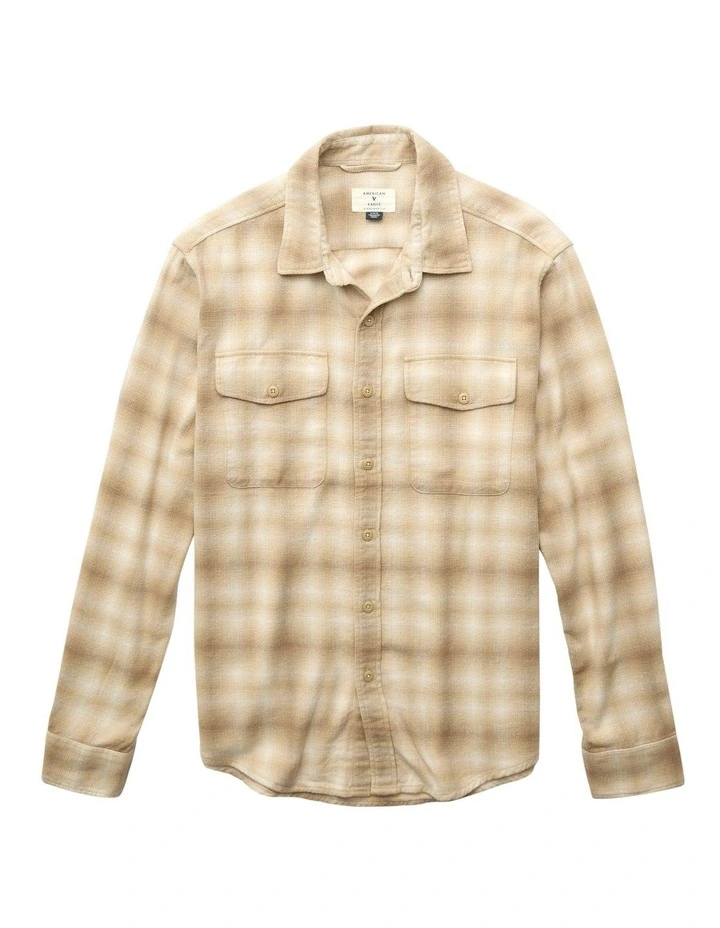 Relaxed Heavyweight Flannel Shirt in Sand image 3