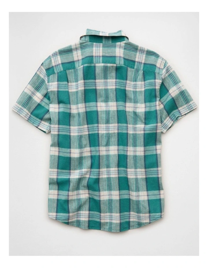 Standard Fit Linen-Blend Button-Up Shirt in Teal image 4