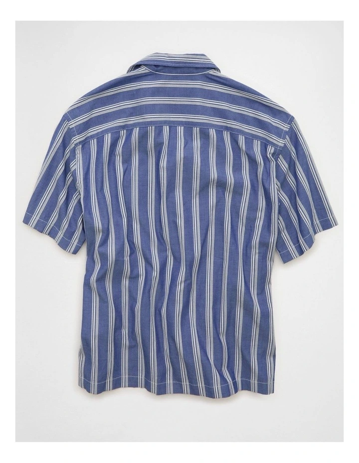 Relaxed Camp Collar Button-Up Shirt in Light Blue Stripe image 4