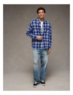 Relaxed Fit Linen-Blend Button-Up Shirt in After Midnight