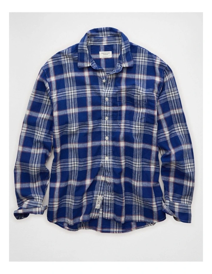 Relaxed Fit Linen-Blend Button-Up Shirt in After Midnight image 3