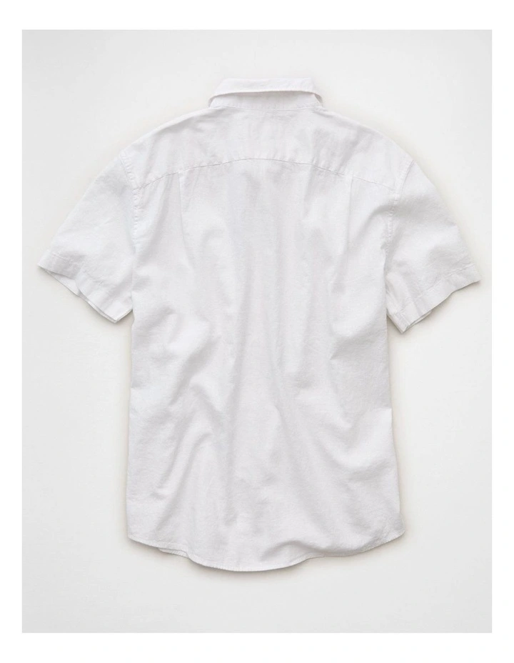 Standard Fit Linen-Blend Button-Up Shirt in White image 4