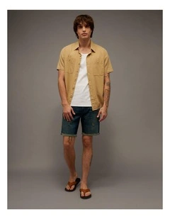 Standard Fit Linen-Blend Button-Up Shirt in Sands