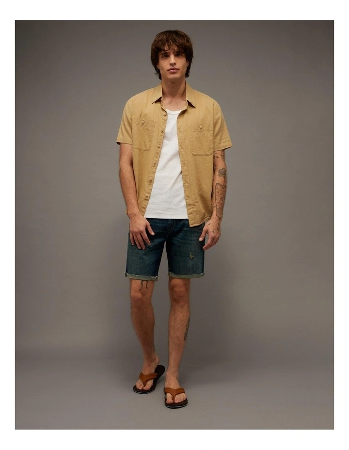 Standard Fit Linen-Blend Button-Up Shirt in Sands image 1