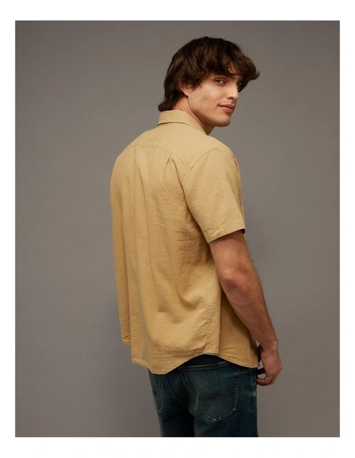 Standard Fit Linen-Blend Button-Up Shirt in Sands image 2