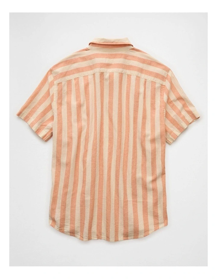 Standard Fit Linen-Blend Button-Up Shirt in Orange Stripe image 4