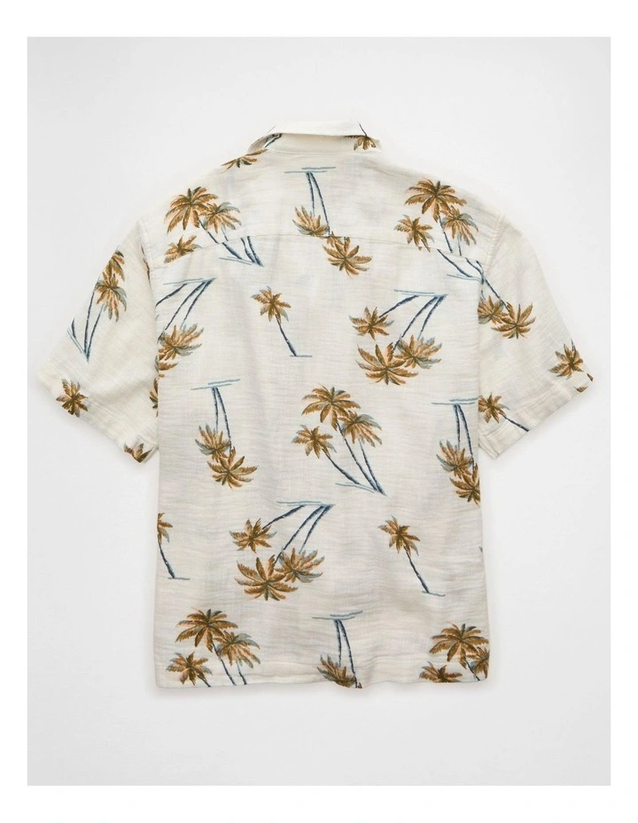 Relaxed Short-Sleeve Button-Up Shirt in Cream Palm Tree Print image 4