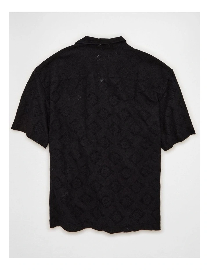 Relaxed Fit Camp Collar Button-Up Shirt in Black image 4