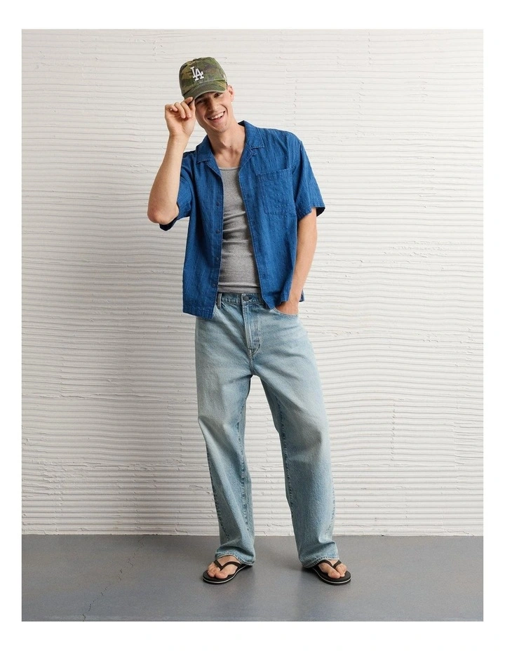 Relaxed Short-Sleeve Button-Up Shirt in Blue image 1