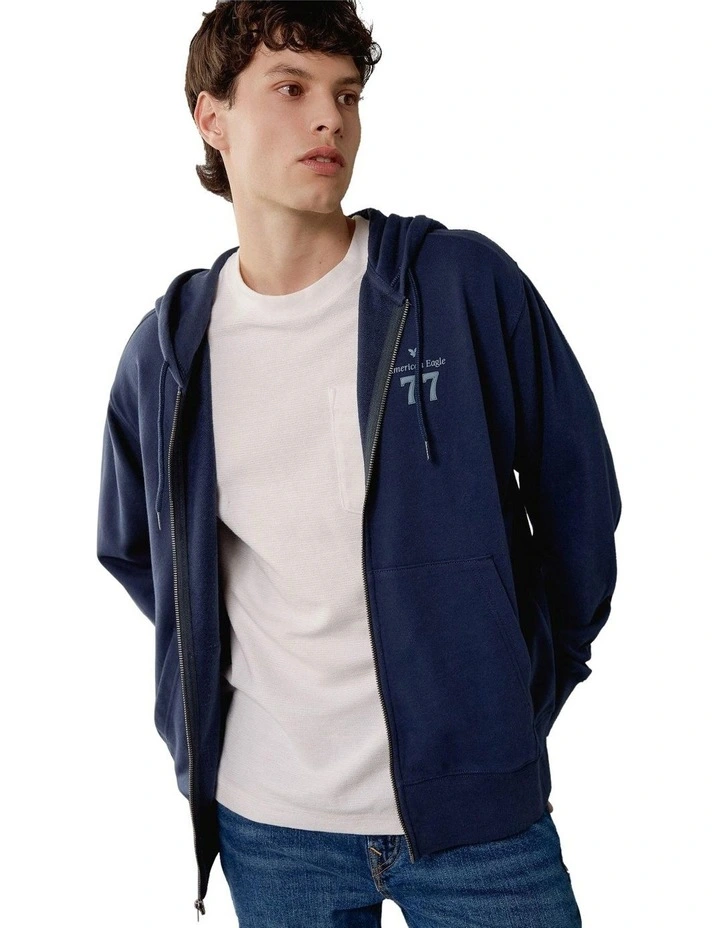 Graphic Full Zip Hoodie in Navy image 1