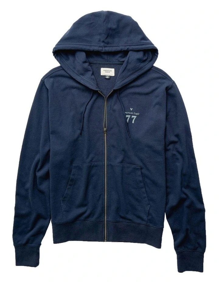 Graphic Full Zip Hoodie in Navy image 3