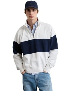 Colorblock Quarter-Zip Sweatshirt in White