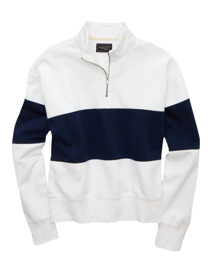 Colorblock Quarter-Zip Sweatshirt in White image 3