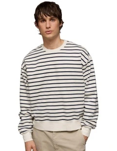 Laidback Luxe Striped Sweatshirt in Cream
