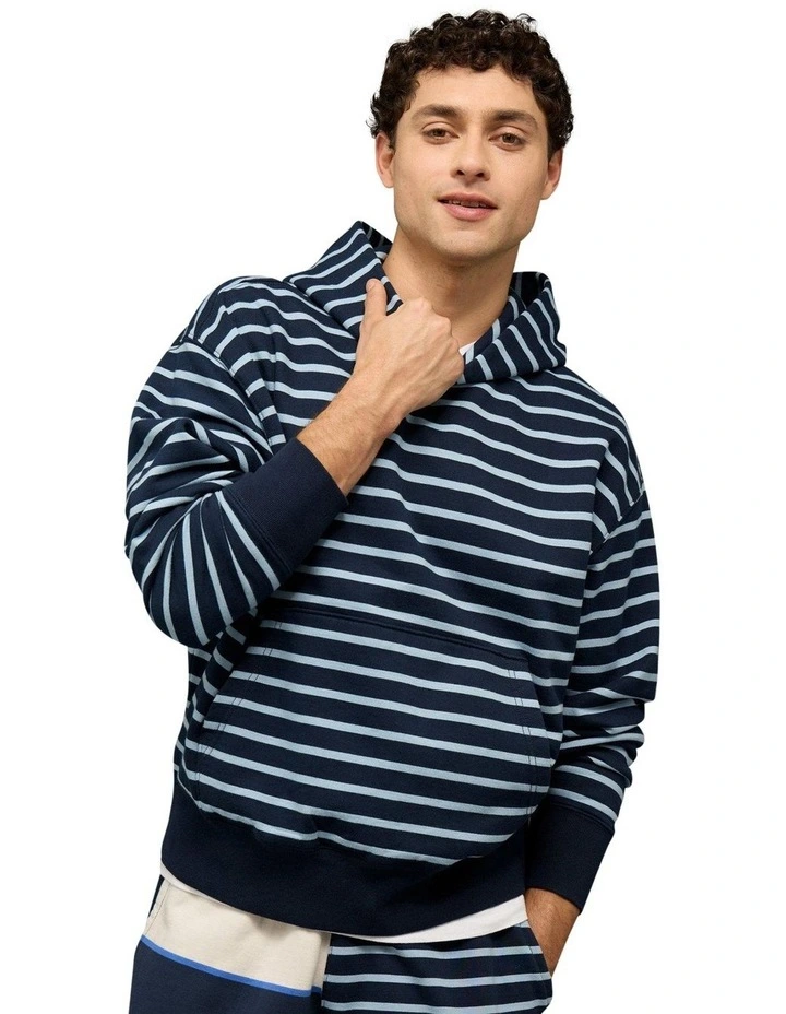 Laidback Luxe Relaxed Fit Striped Hoodie in Blue image 1