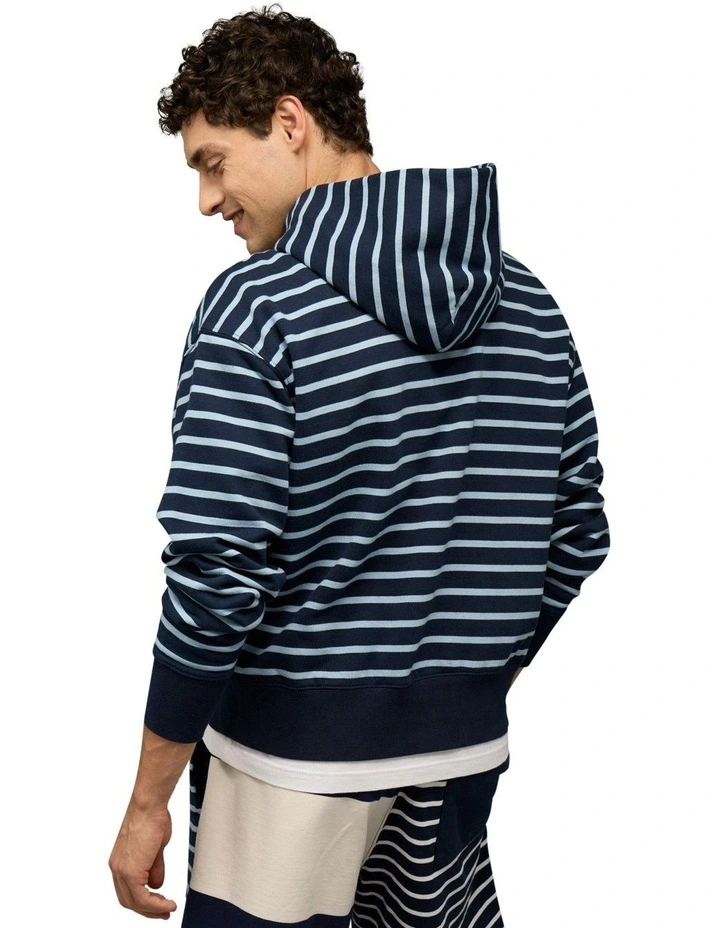 Laidback Luxe Relaxed Fit Striped Hoodie in Blue image 2