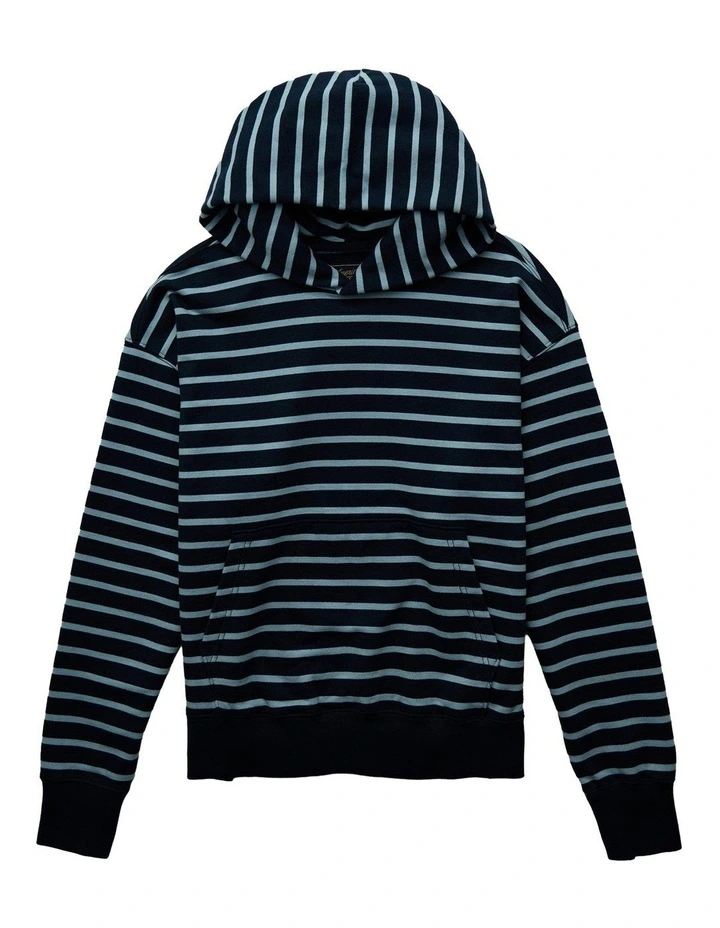 Laidback Luxe Relaxed Fit Striped Hoodie in Blue image 3