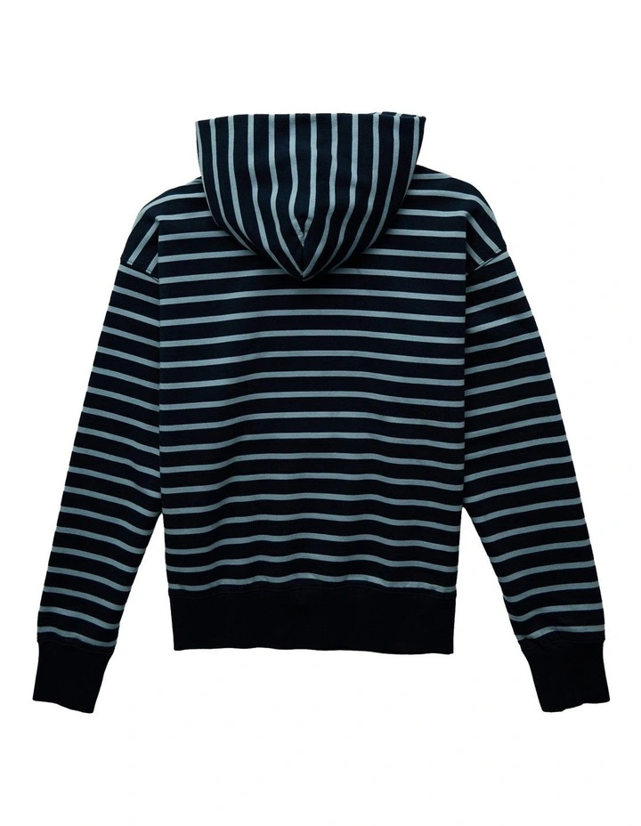 Laidback Luxe Relaxed Fit Striped Hoodie in Blue image 4