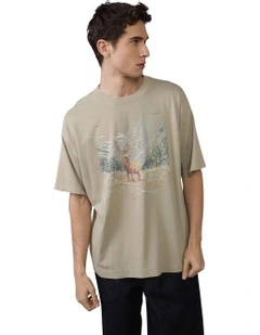 Short Sleeve Oversized Elevated Graphic Tee in Olive