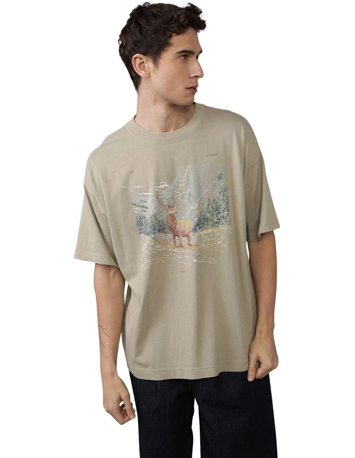 Short Sleeve Oversized Elevated Graphic Tee in Olive image 1