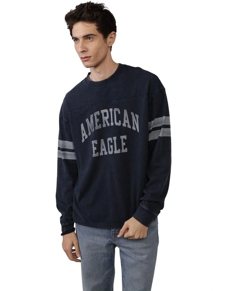 Long Sleeve Graphic Football T-shirt in Navy image 1