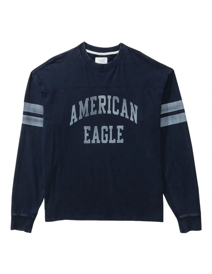 Long Sleeve Graphic Football T-shirt in Navy image 3