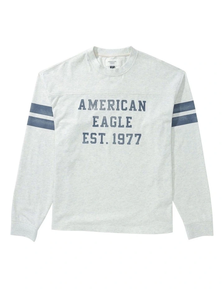 Long Sleeve Graphic Football T-shirt in Heather Frost image 3
