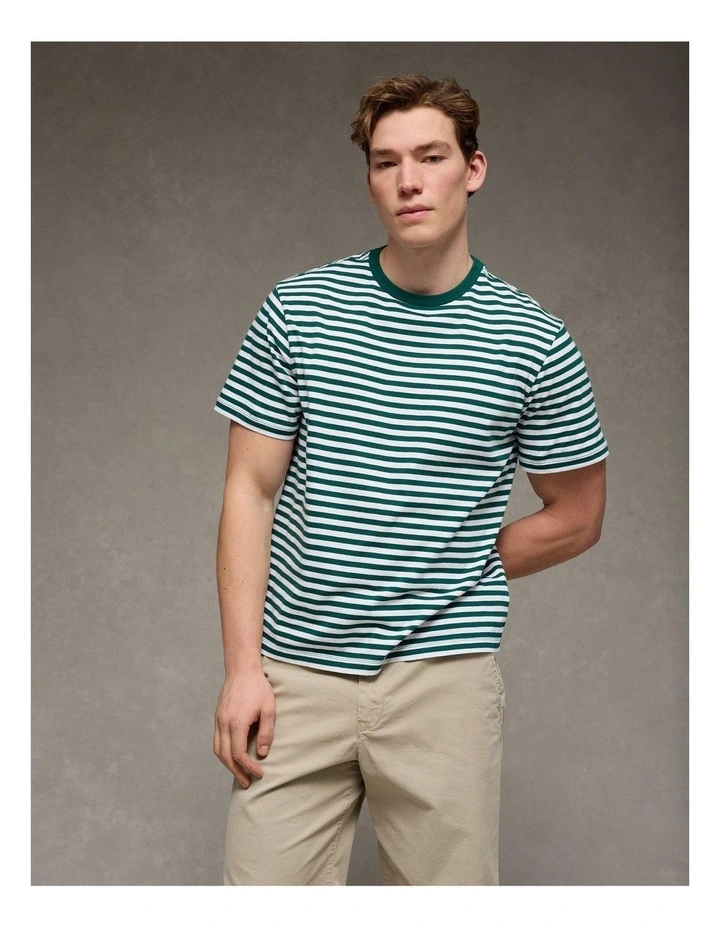 Standard Fit Lived-In T-Shirt in Green Stripe image 1
